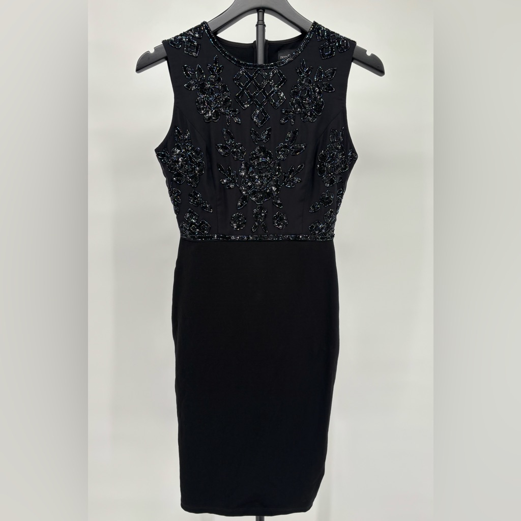 Needle & Thread Black Embellished Beaded Sequin Sheath Dress Sleeveless Sz 8